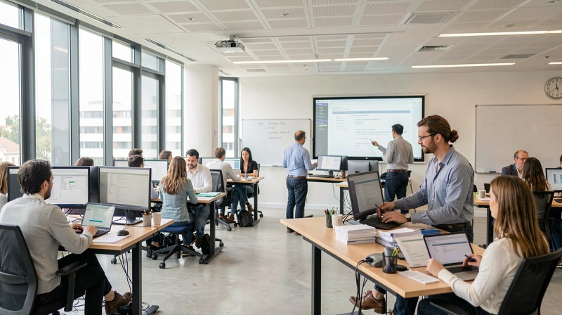 Sviluppatori ABAP al lavoro su programmi SAP, illustrazione Registro ABAP